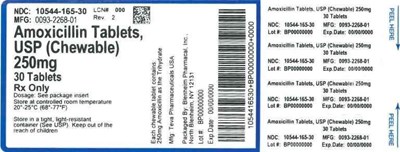 Image Description (Label Amoxicillin Tabs 250mg Bpi(10544 165 30) Teva(0093 2268 01) Rev2)